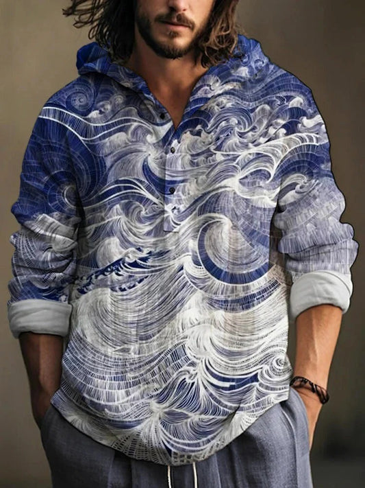 Nami Flow Zen Hoodie Shirt – Japanese Wave Art Print Hooded Pullover (XS–6XL)