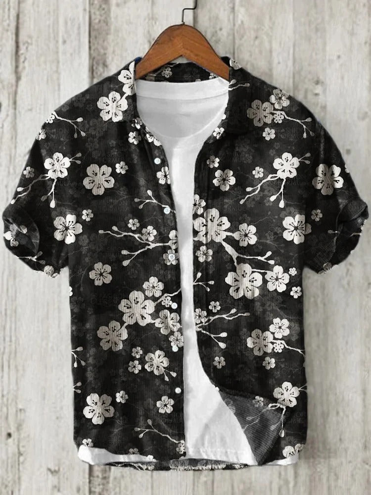Kuro Sakura Shirt – Japanese Blossom Minimalist Button-Up Black (XS–6XL)
