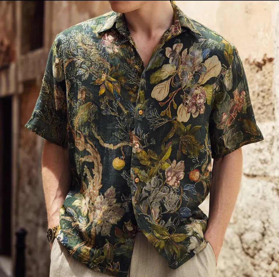 Hana Botanica Shirt – Japanese Vintage Floral Garden Button-Up Green (XS–6XL)